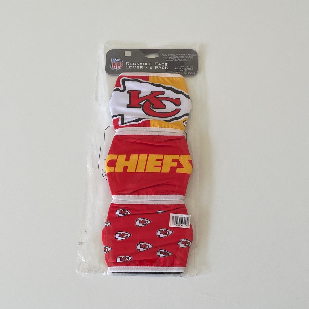 NFL Kansas City Chiefs Face Mask 3 Pack New